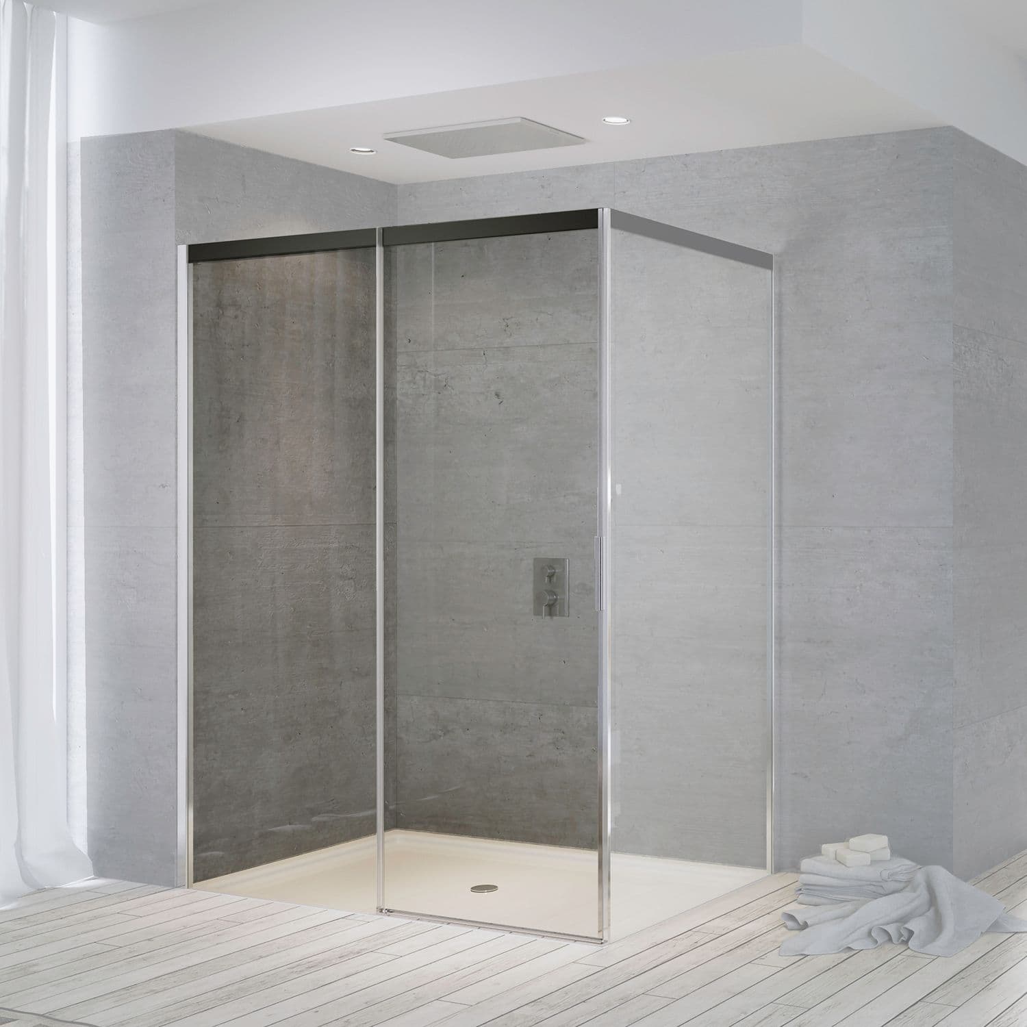 SCHUIFDEUR HOEK SUITE 1365-1390 H2000 LINKS NANOTEC SOFTCLOSE ZWART-CHROOM/HELDER