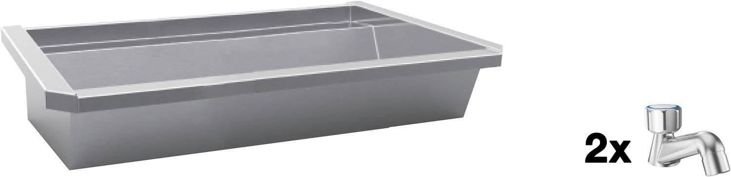 Muurwasgoot sanilav intersan 120CM rvs 2 staande koudwater kranen