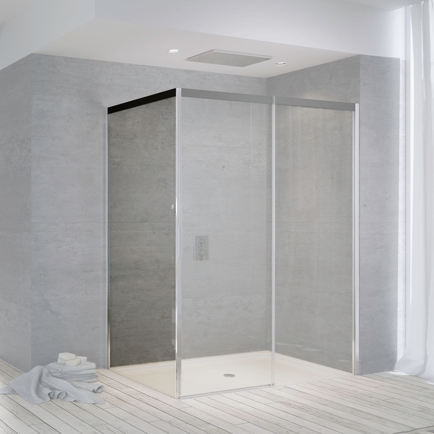 Paroi fixe porte coulissante suite 765-790 H2000 droite nanotec softclose noire-chrome/clair