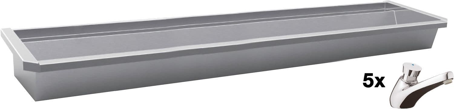 Muurwasgoot sanilav intersan 300CM rvs 5 staande zelfsluitende kranen