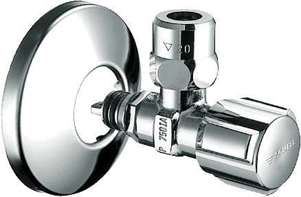 ROBINET D'ARRÊT EQUERRE QUICK SCHELL + ROSACE 54MM CHROME