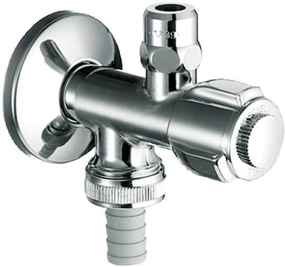 Haakse afsluitkraan schell+aansluiting voor vaatwasser 1/2" CHROOM