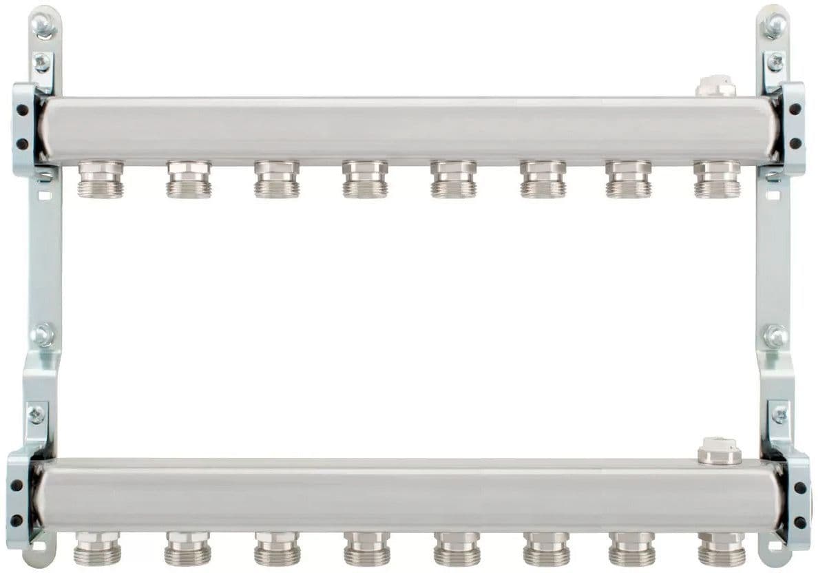 Kit collecteurs inox 4/4" - 8 X 3/4"EC avec purgeurs + fixation mural