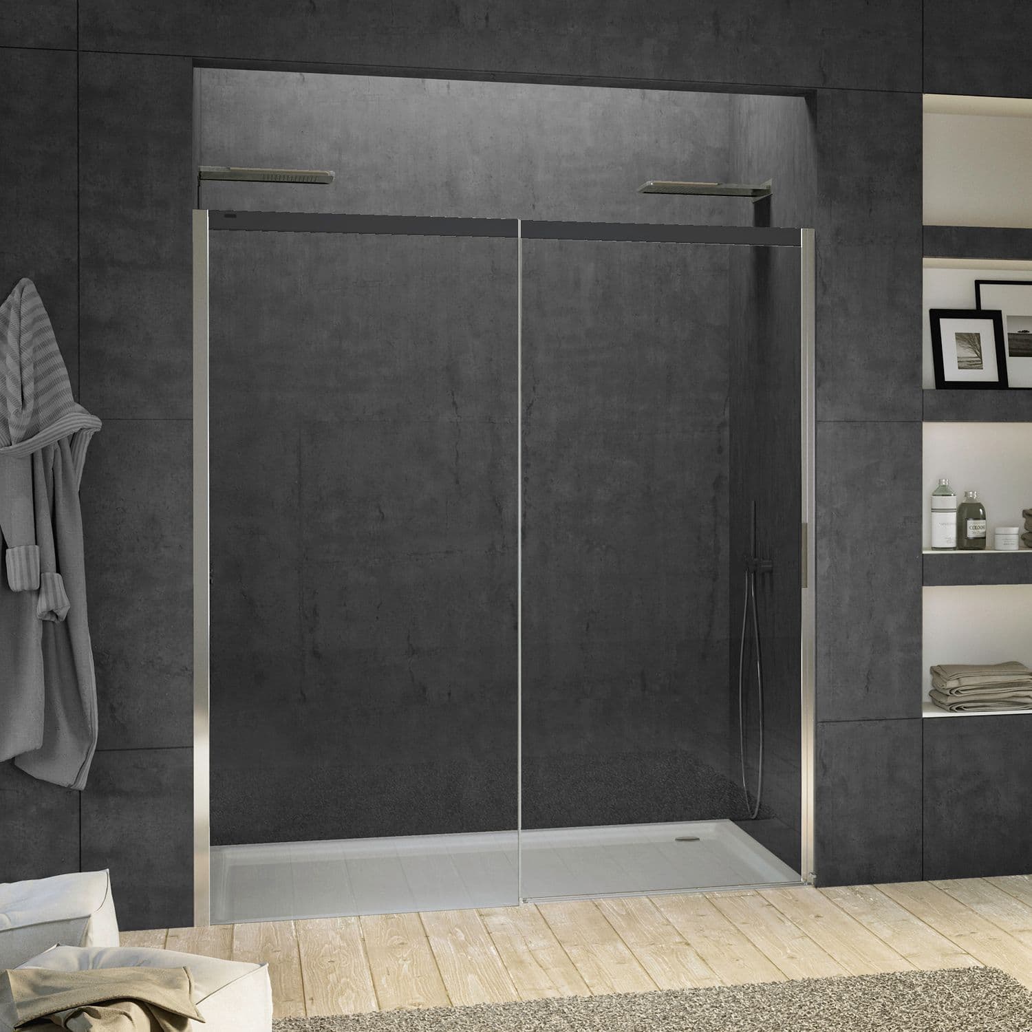 SCHUIFDEUR NIS SUITE 1560-1595 H2000 LINKS NANOTEC SOFTCLOSE ZWART-CHROOM/HELDER