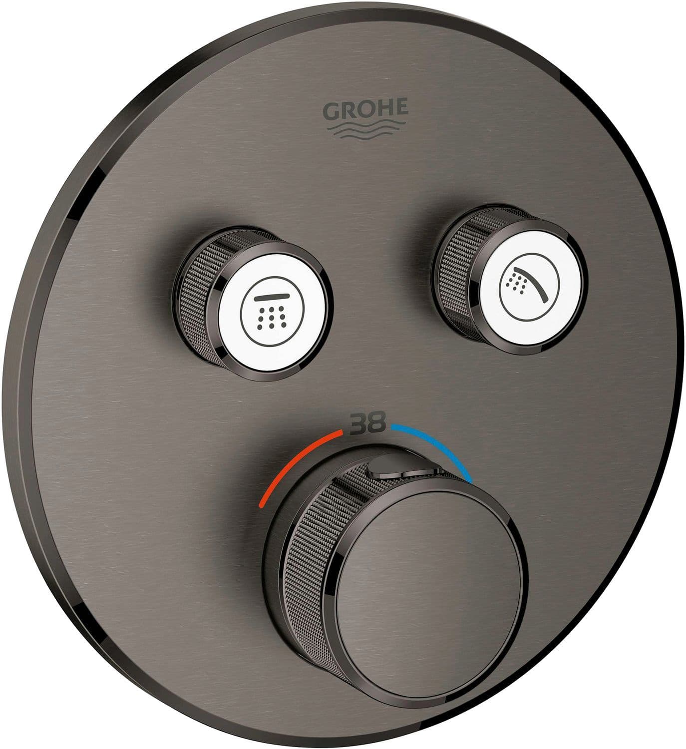 Set de finition thermostat+ 2 robinets d'arret SmartControl FG ronde brushed har graphite
