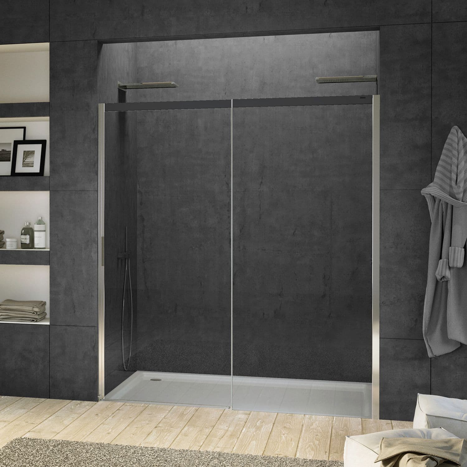 SCHUIFDEUR NIS SUITE 1460-1495 H2000 RECHTS NANOTEC SOFTCLOSE ZWART-CHROOM/HELDER
