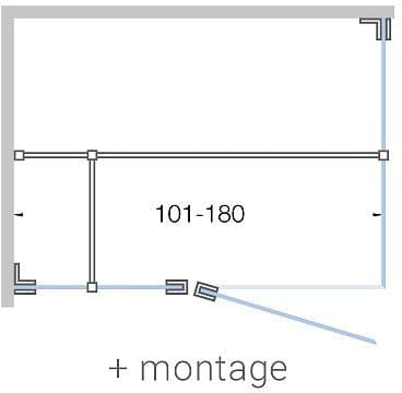Porte pivotante avec parti fix+ paroi laterale close jusqu'a 180CM H200CM satin-inox mat+ montage