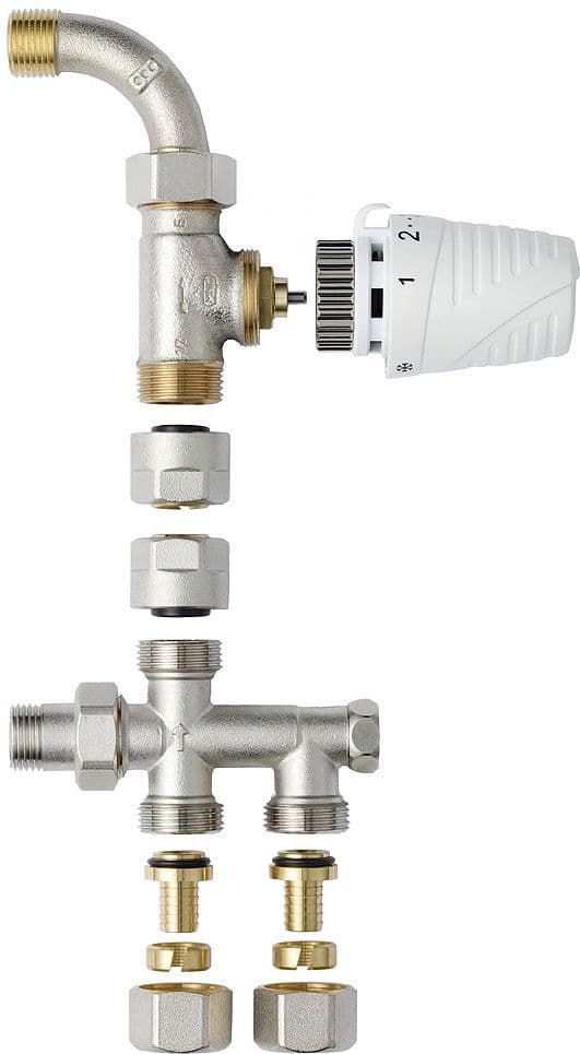 Combinaison de raccord bitube thermostatique Honeywell droit+courbe 1/2"