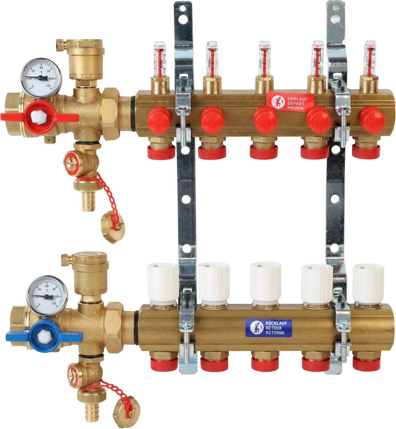 Kollectorset voor vloerverwarming met debietmeting giacomini 4/4" 2X18AA