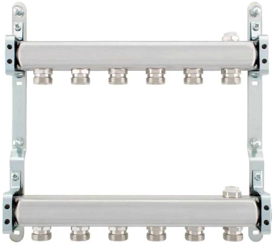 Kit collecteurs inox 4/4" - 6 X 3/4"EC avec purgeurs + fixation mural