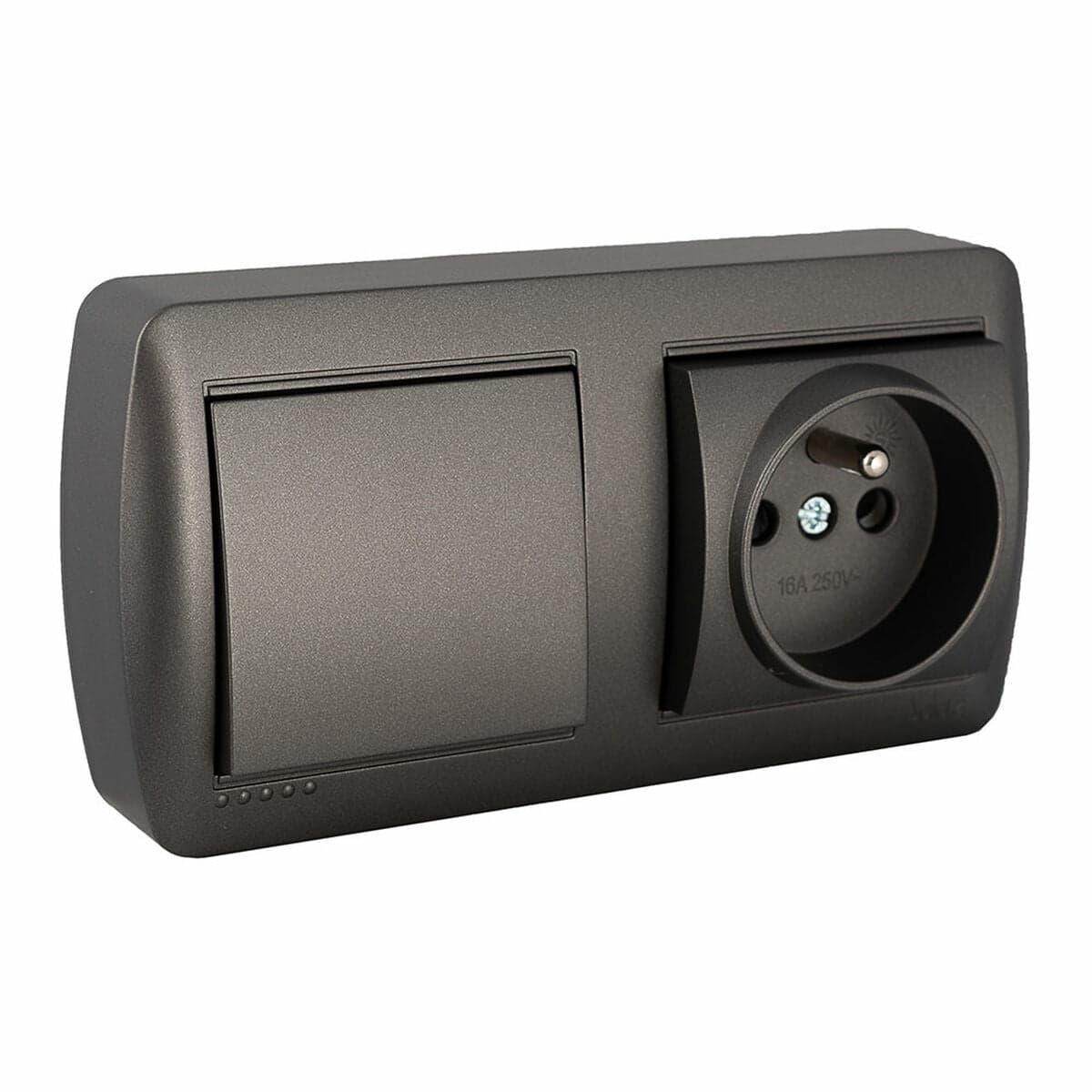 Solera Double Socket + Switch Base Surface 2P+E 250 V 16 A Graphite