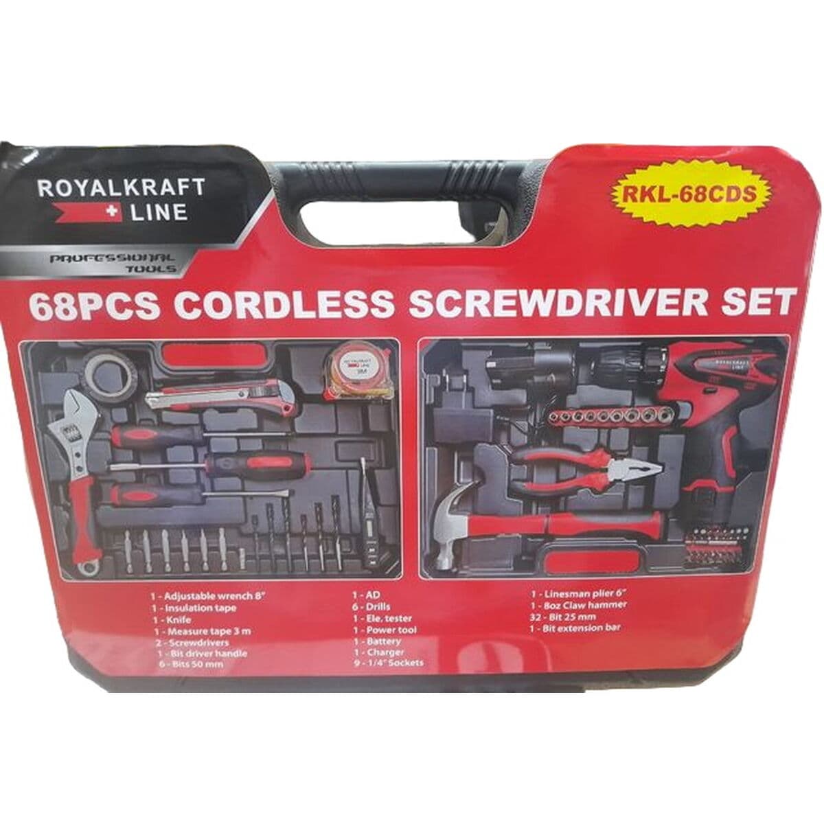 Tool Set Royal Kraft Drill Drivers 23 Nm 1.5 Ah 12 V 68 Pieces