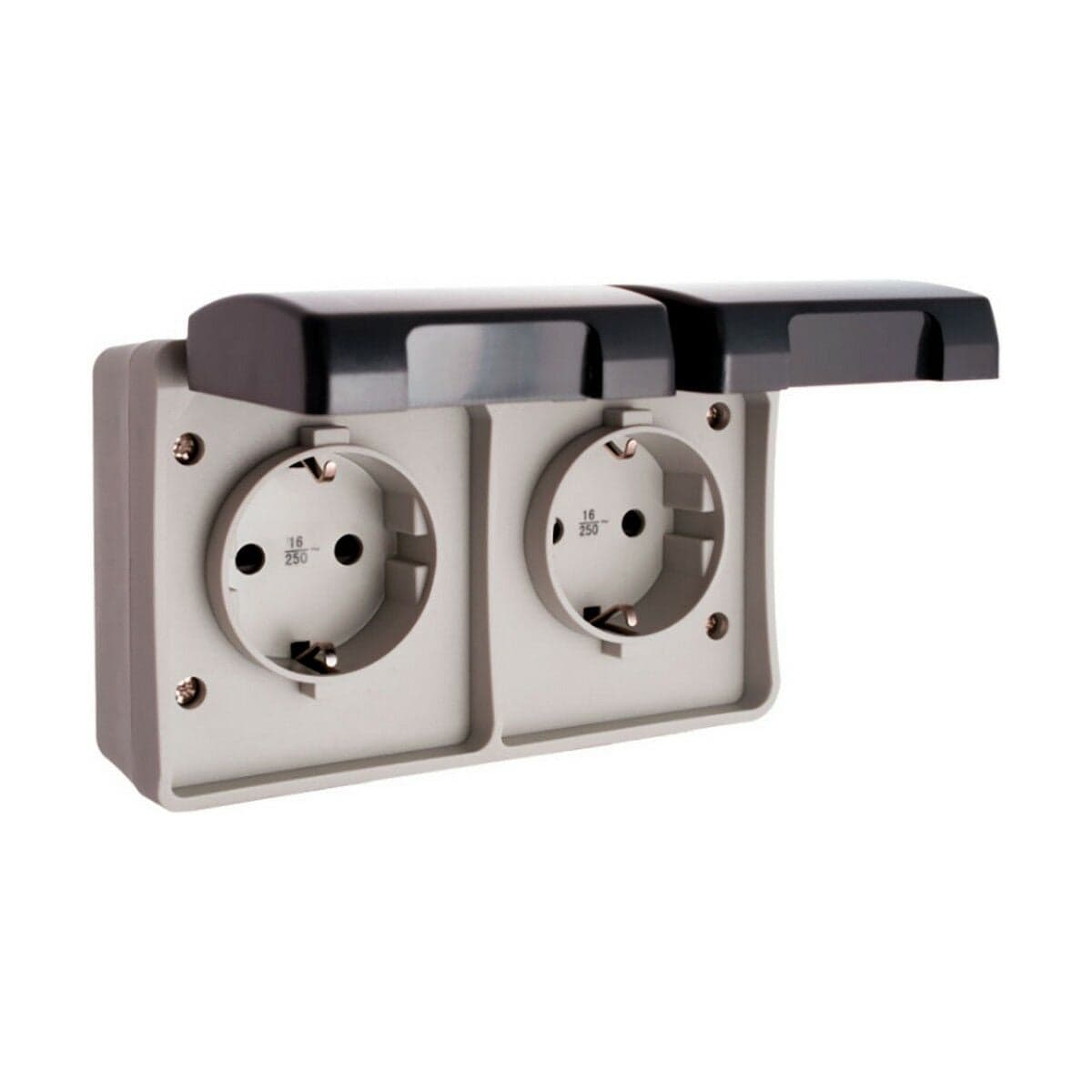 Solera Surface Double Plug Socket With Lid Grey 16 A