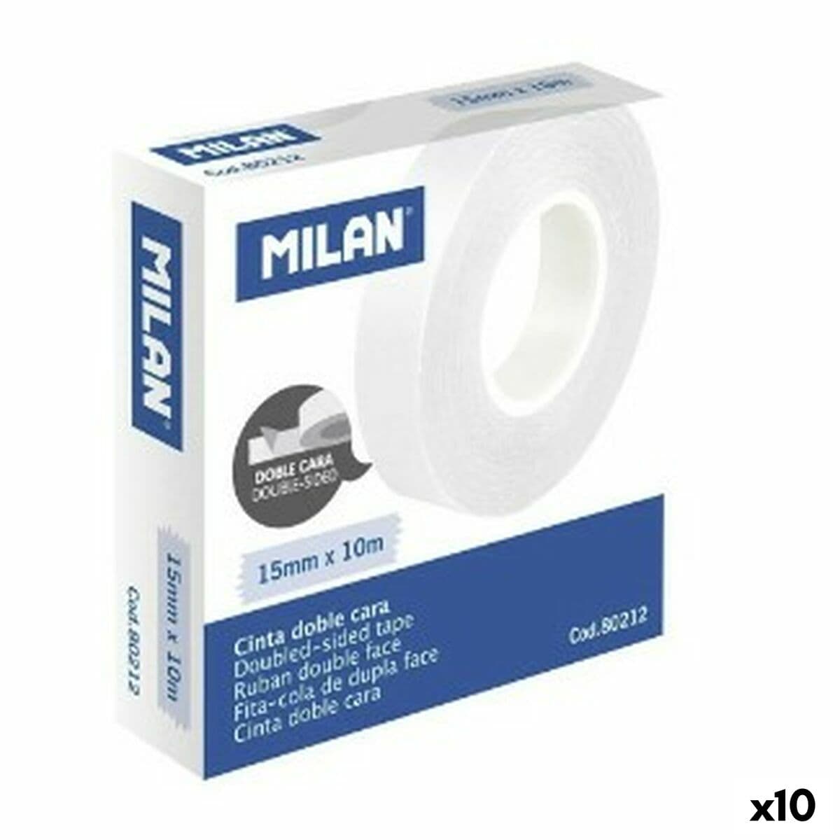 Doppelseitiges Klebeband Milan 15 mm 10 m Transparent (10 Stück)