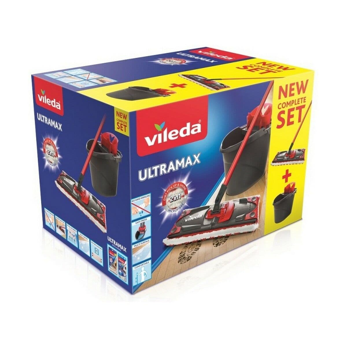 Wischmop-Set Vileda Ultramax mit Dual Action Eimer Schwarz Rot Mikrofaser