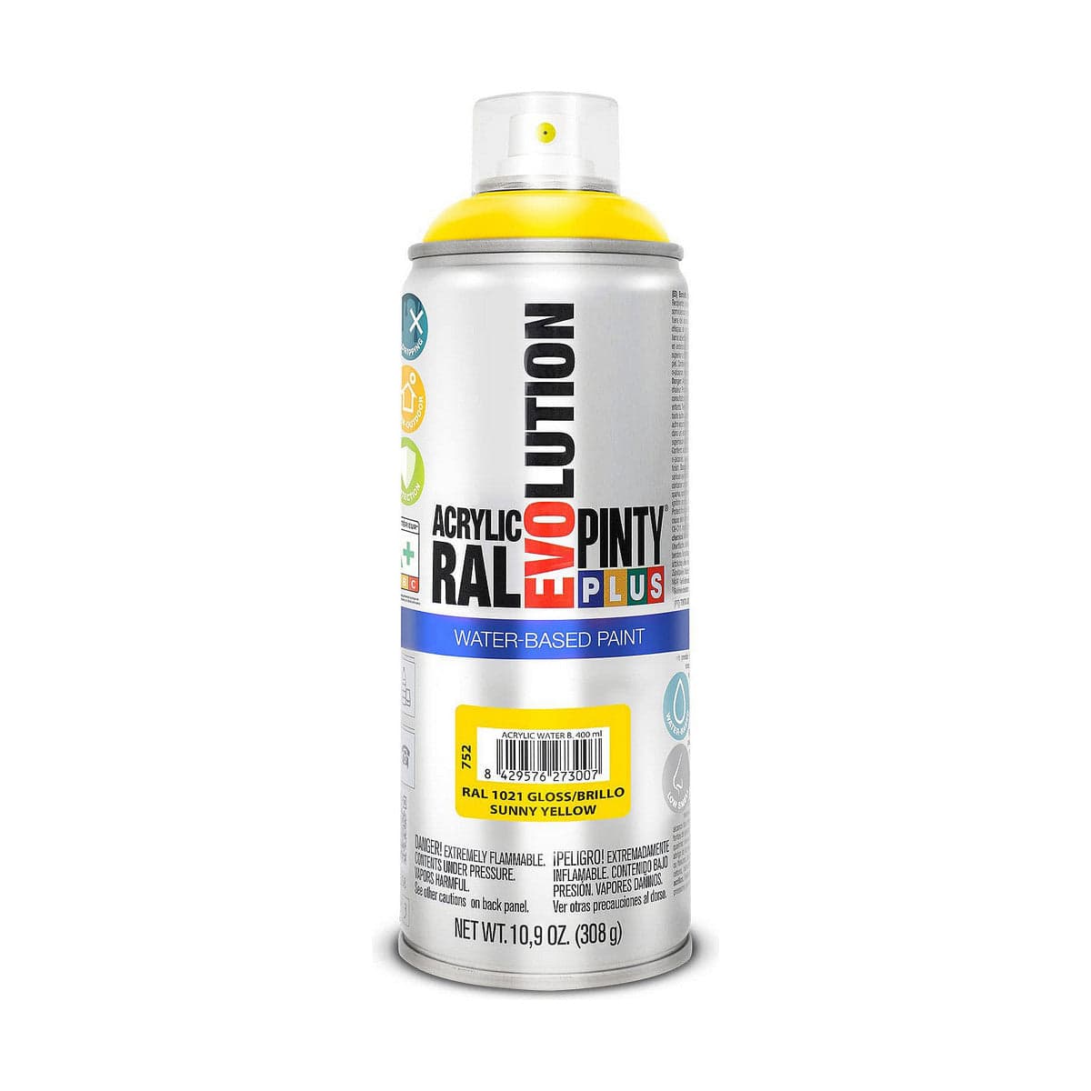 Sprühfarbe Pintyplus Evolution RAL 1021 Wasserbasiert Sonnengelb 400 ml