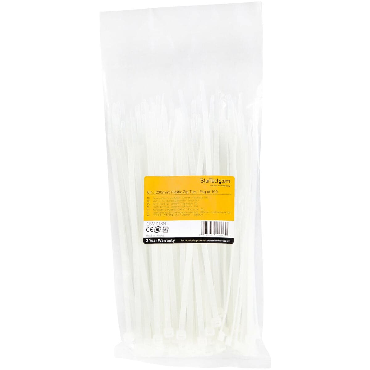 Nylon kabelbinders Startech CBMZT8N Wit (100 stuks)