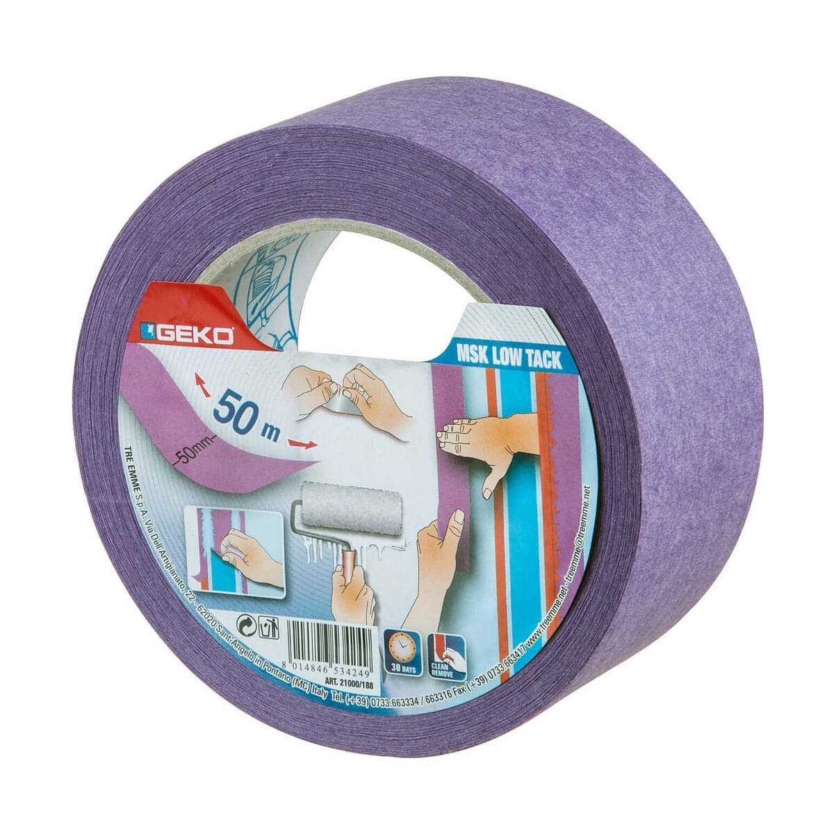 Ruban adhésif papier Geko violet 50 mm x 50 m