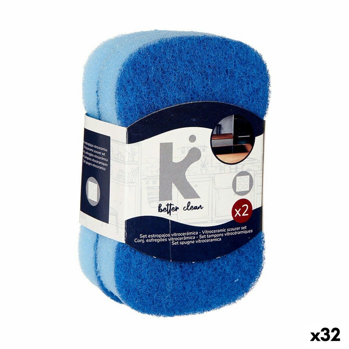 Scheuerschwämme-Set Blau Polyurethan 7 x 12,3 x 2,5 cm (32 Stück)