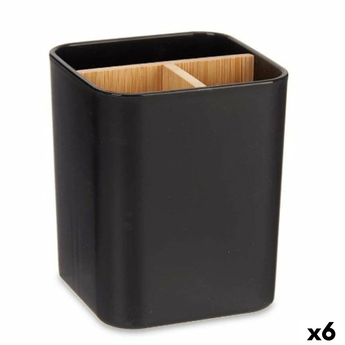 Porte-Brosses à Dents Berilo Noir Bambou Polypropylène 9 x 11 x 9 cm (6 Unités)
