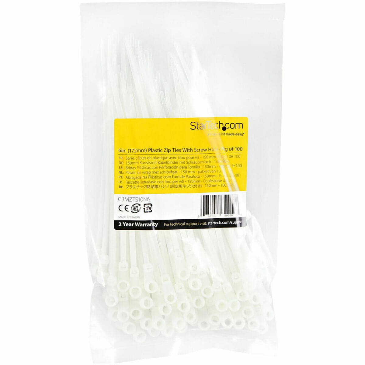 Colliers de serrage pour câbles Startech CBMZTS10N6 blanc (100 unités)