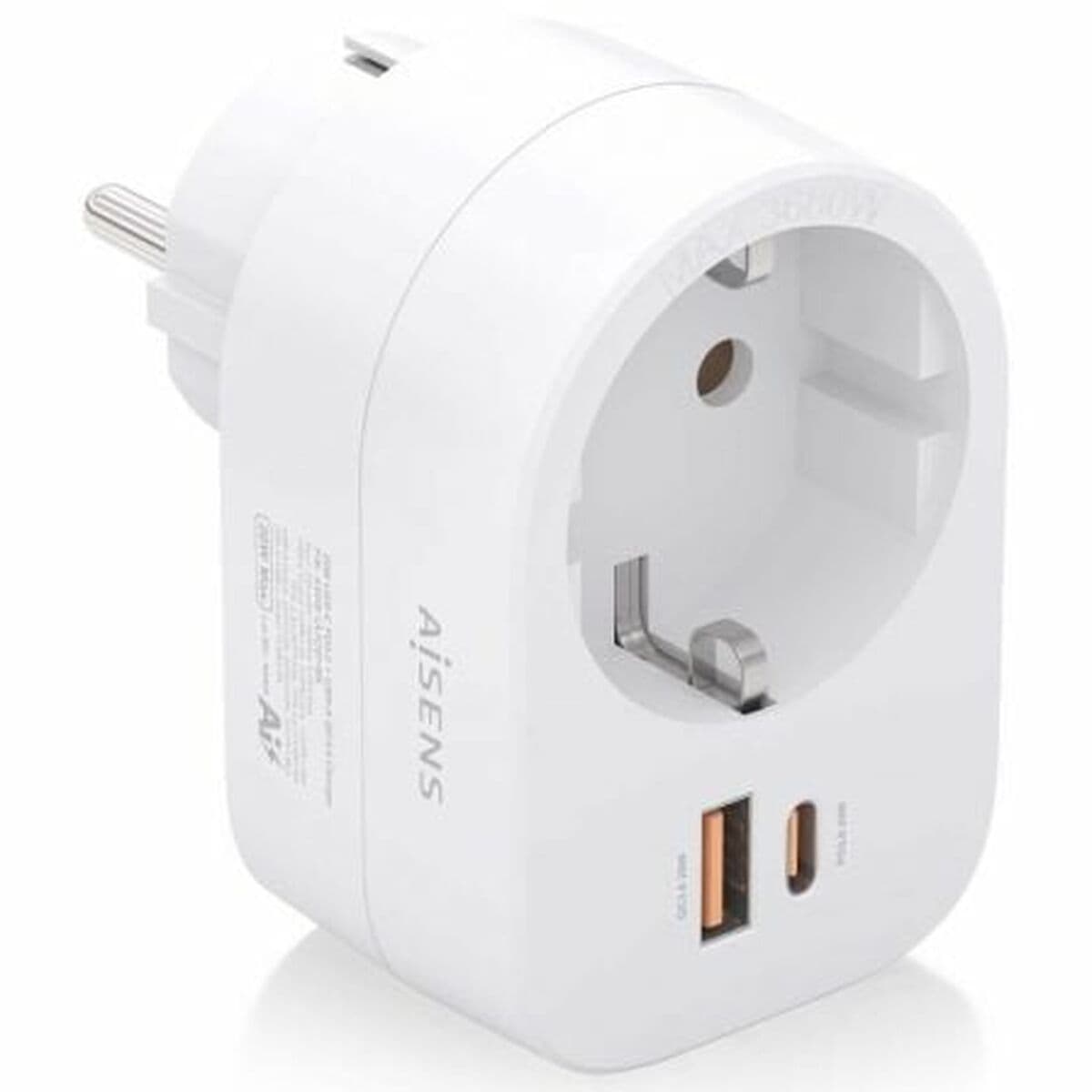 Wandsteckdose mit 2 USB-Anschlüssen Aisens ASPS-1A1C06-W Weiß 100-250 V 16 A