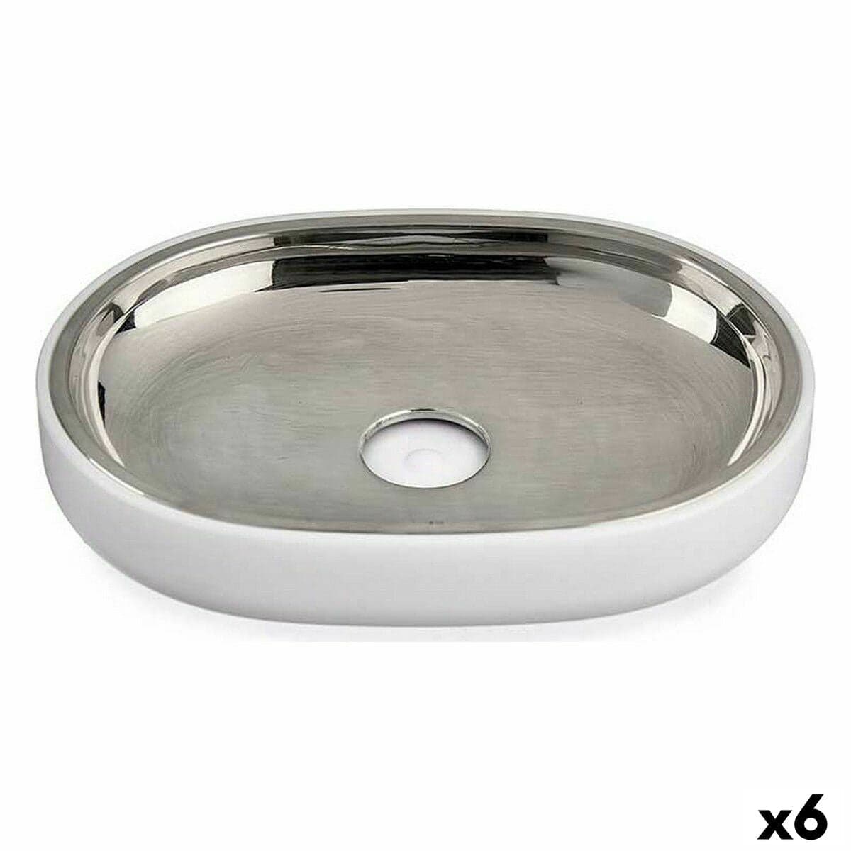 Berilo Seifenschale Weiß Silber Edelstahl Kunststoff 9,5 x 2,5 x 13 cm (6 Stück)