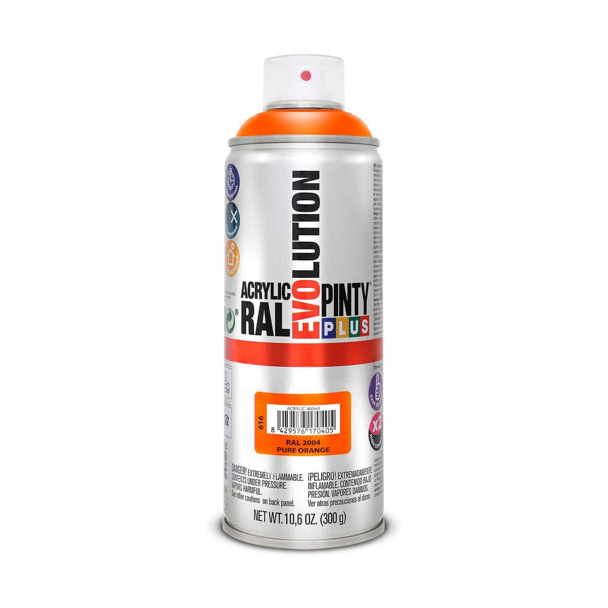 Peinture en spray Pintyplus Evolution RAL 2004 400 ml Orange pur