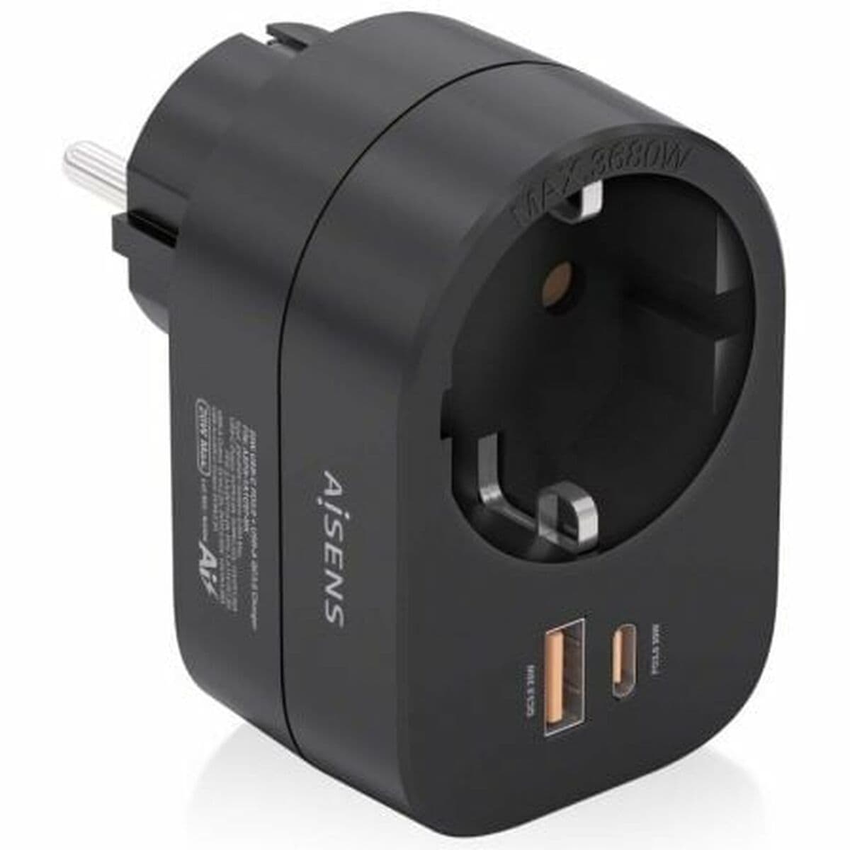 Aisens ASPS-1A1C07-BK Wandsteckdose mit 2 USB-Ports Schwarz 16 A