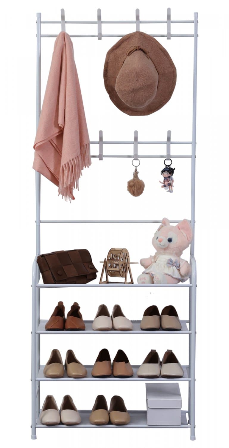 Herzberg HG-03367 4-Ebenen Flurgarderobe und Schuhregal - 60x153cm
