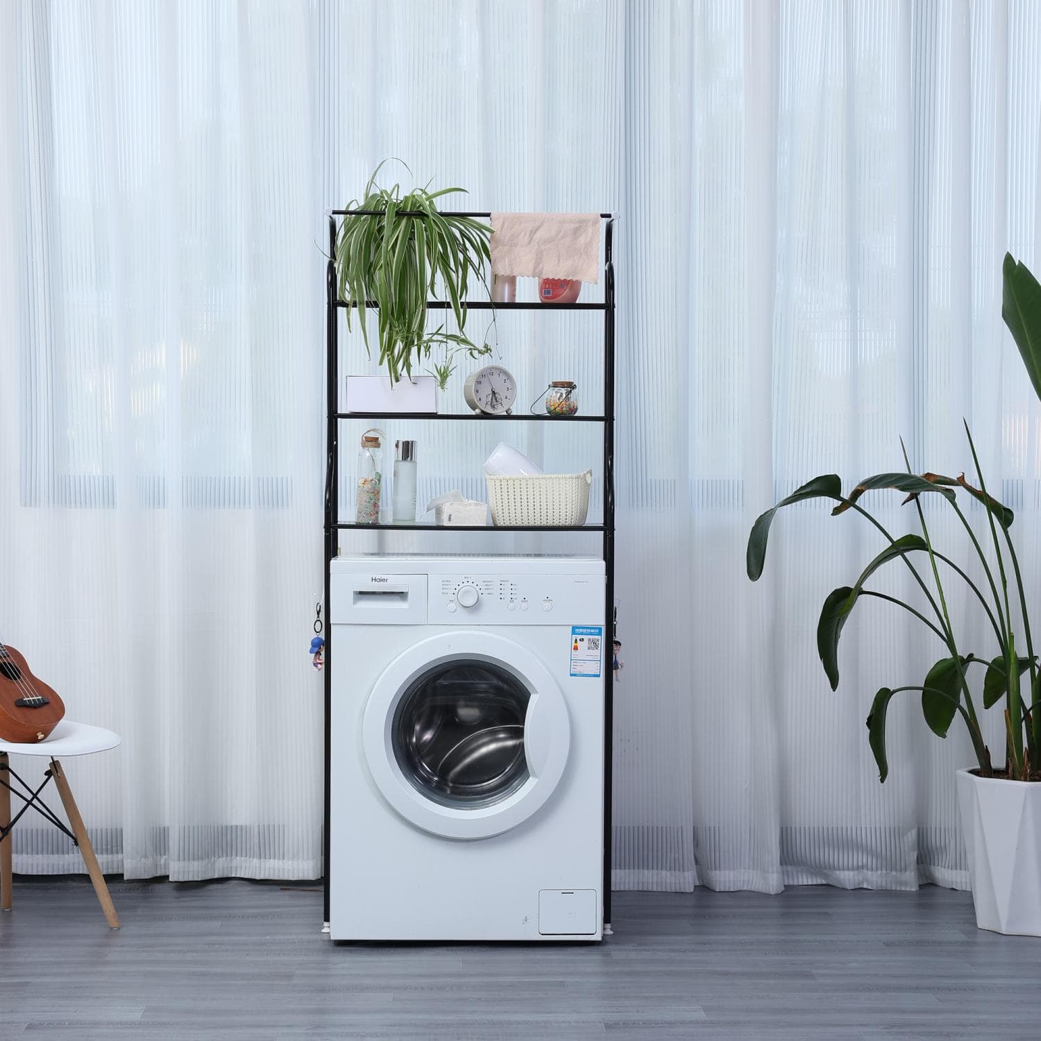 Herzberg HG-03299 Regal mit 3 Ebenen für Waschmaschine und Bad, schwarz