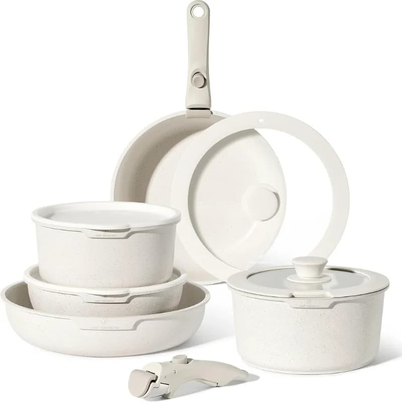 Just Perfecto JL-999: 11 Pieces Granite Cookware Set with Removable Handle - Beige