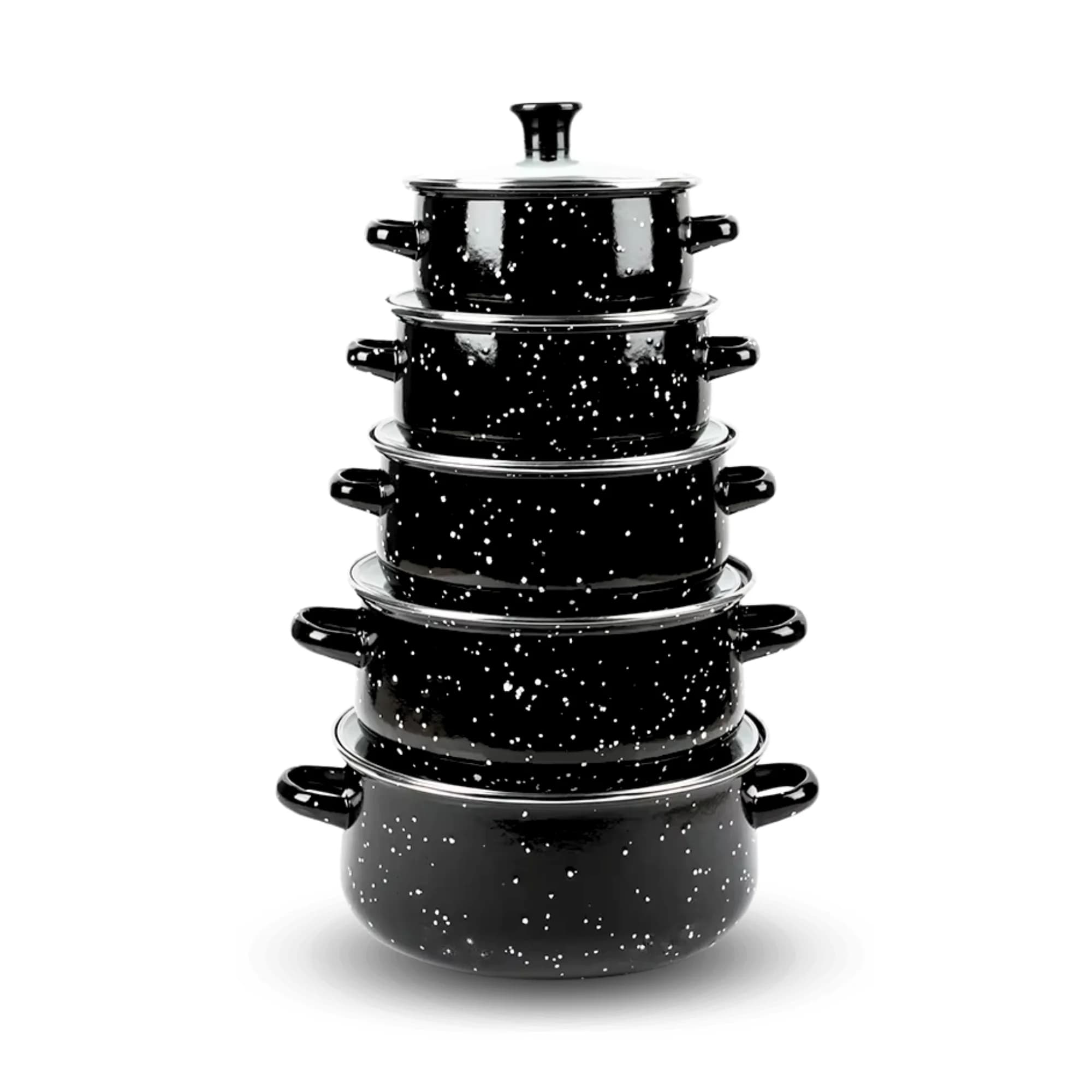 Herzberg HG-04128 10-teiliges Emailliertes Kochtopfset mit Glasdeckeln