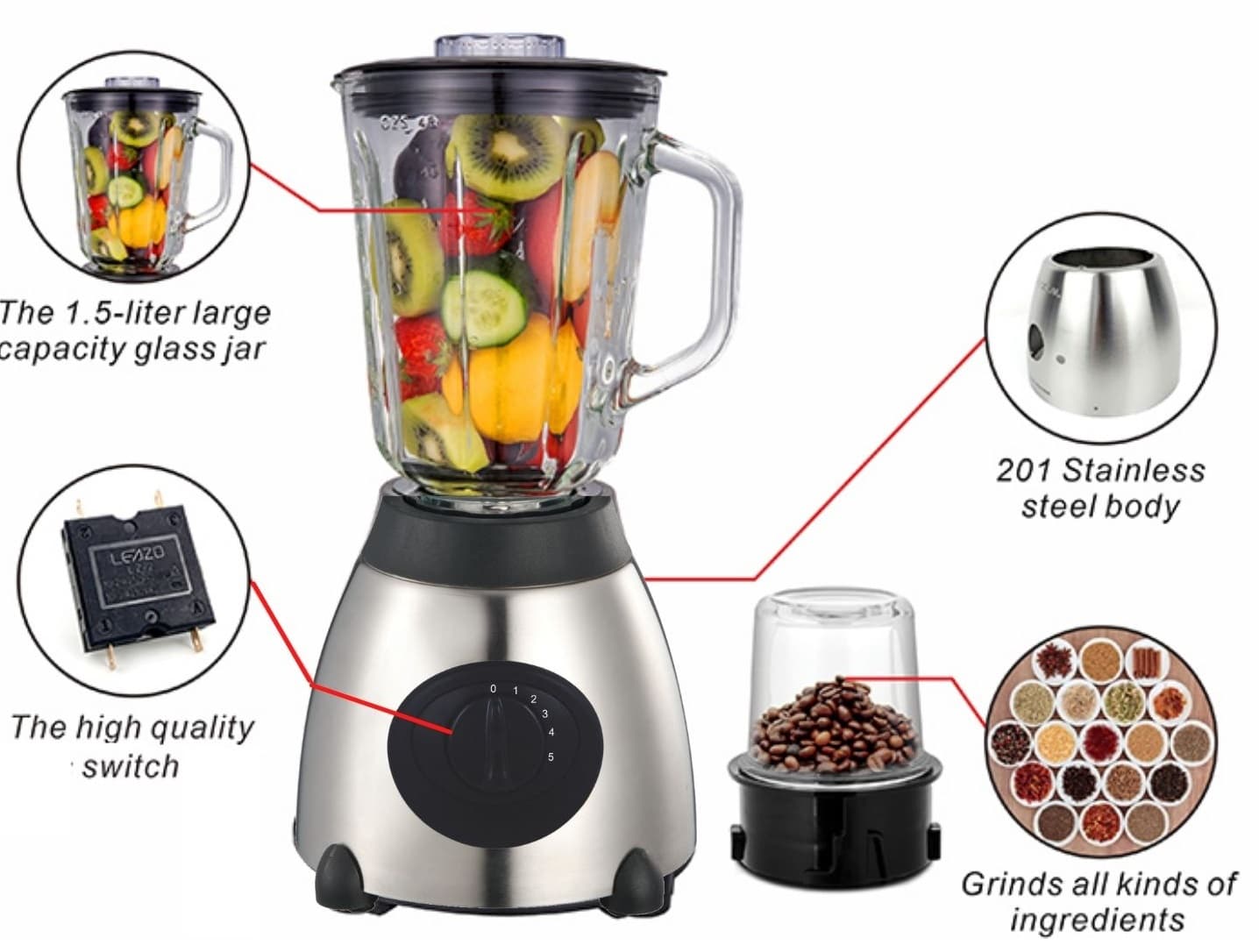 Homestar GIB1.5 Elektrischer Standmixer und Mühle 1000W