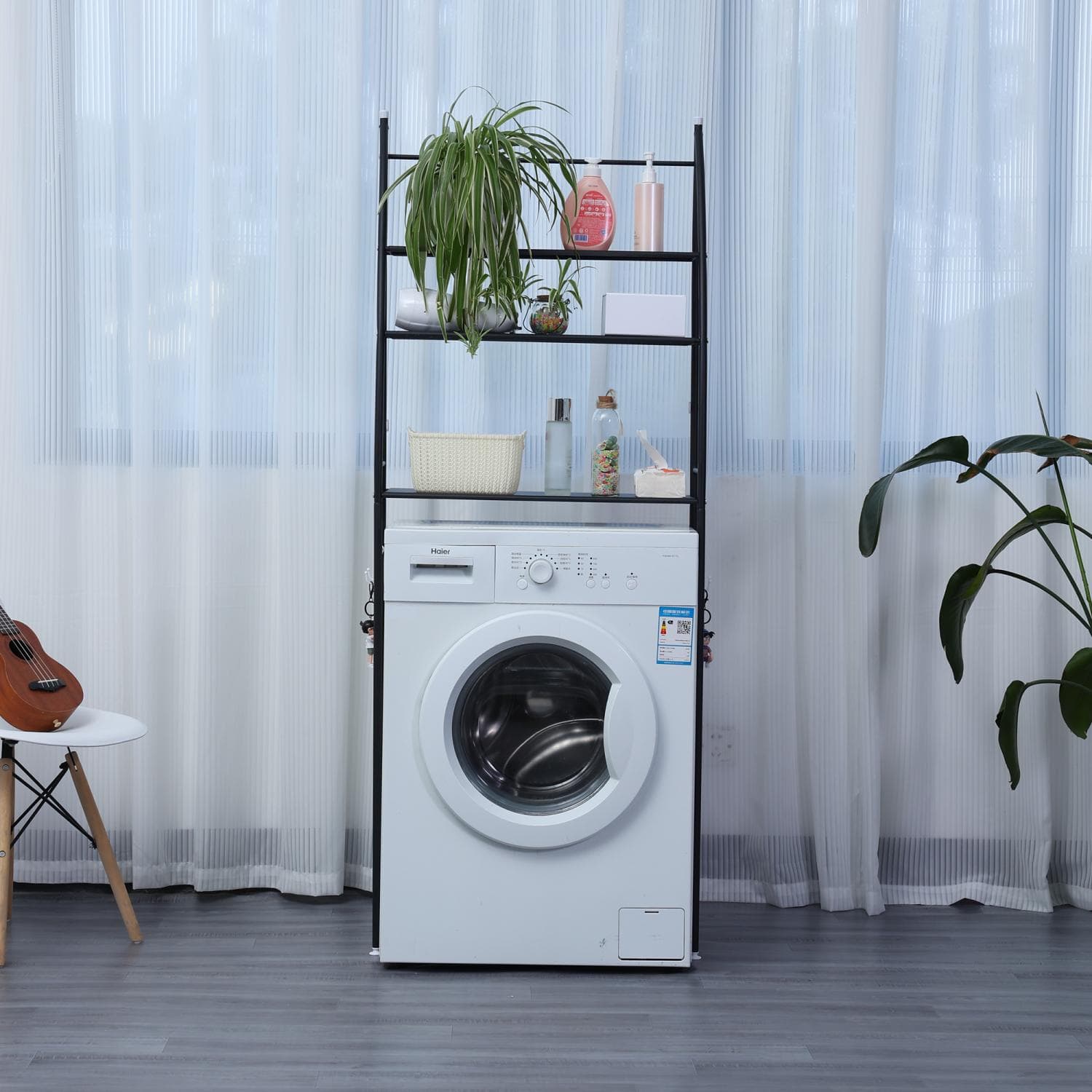 Herzberg HG-03305: 3-Ebenen Waschmaschinen- und Bad-Organizer-Regal - Schwarz