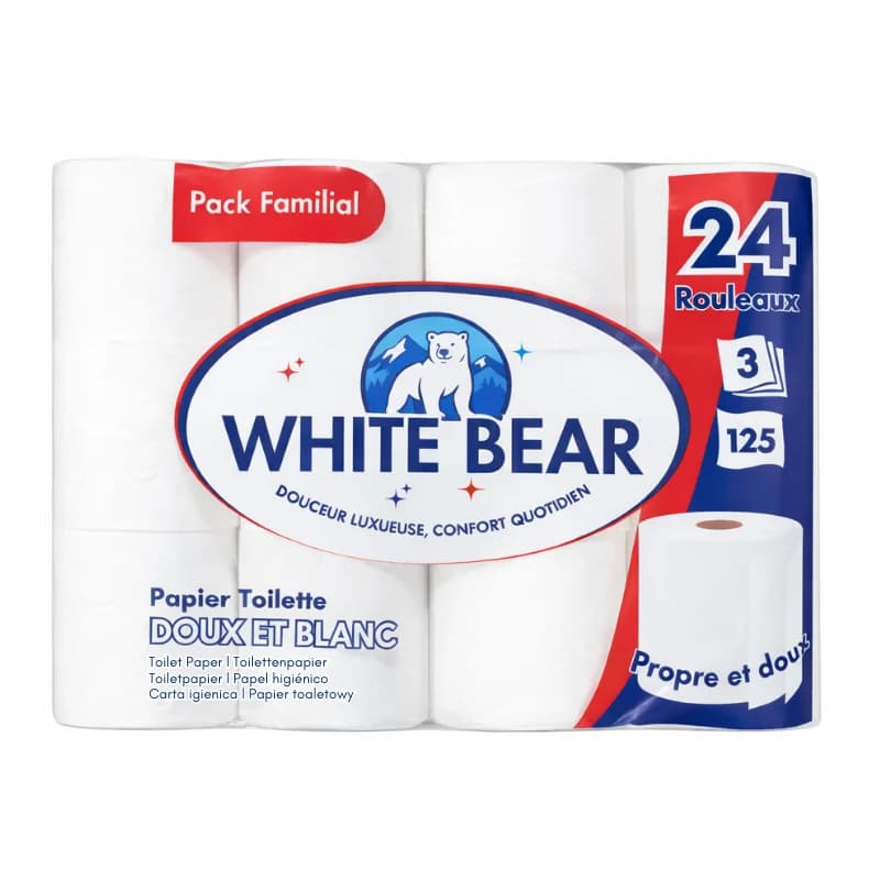 White Bear TP-3P24P: Toilettenpapier 24 Rollen – 3-lagig weiß (125 Blatt, 14.1m/Rolle)