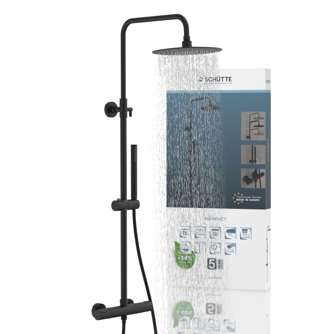 60074 AQUADUCT Overhead shower set, black matt, with thermostatic mixer vue 1