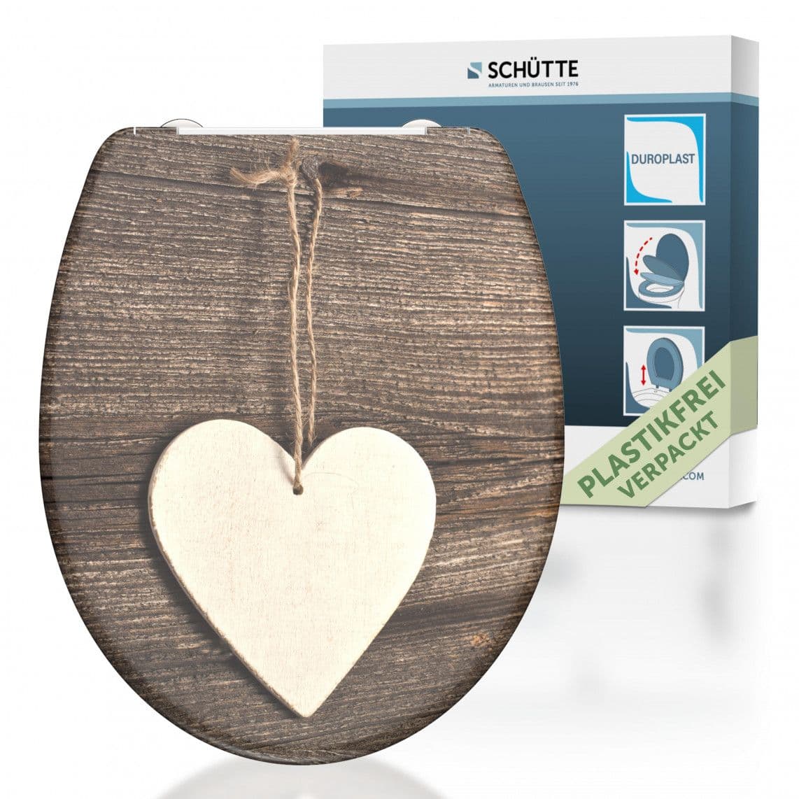 82377 Duroplast Toilet seat WOOD HEART, with soft close and quick release vue 1