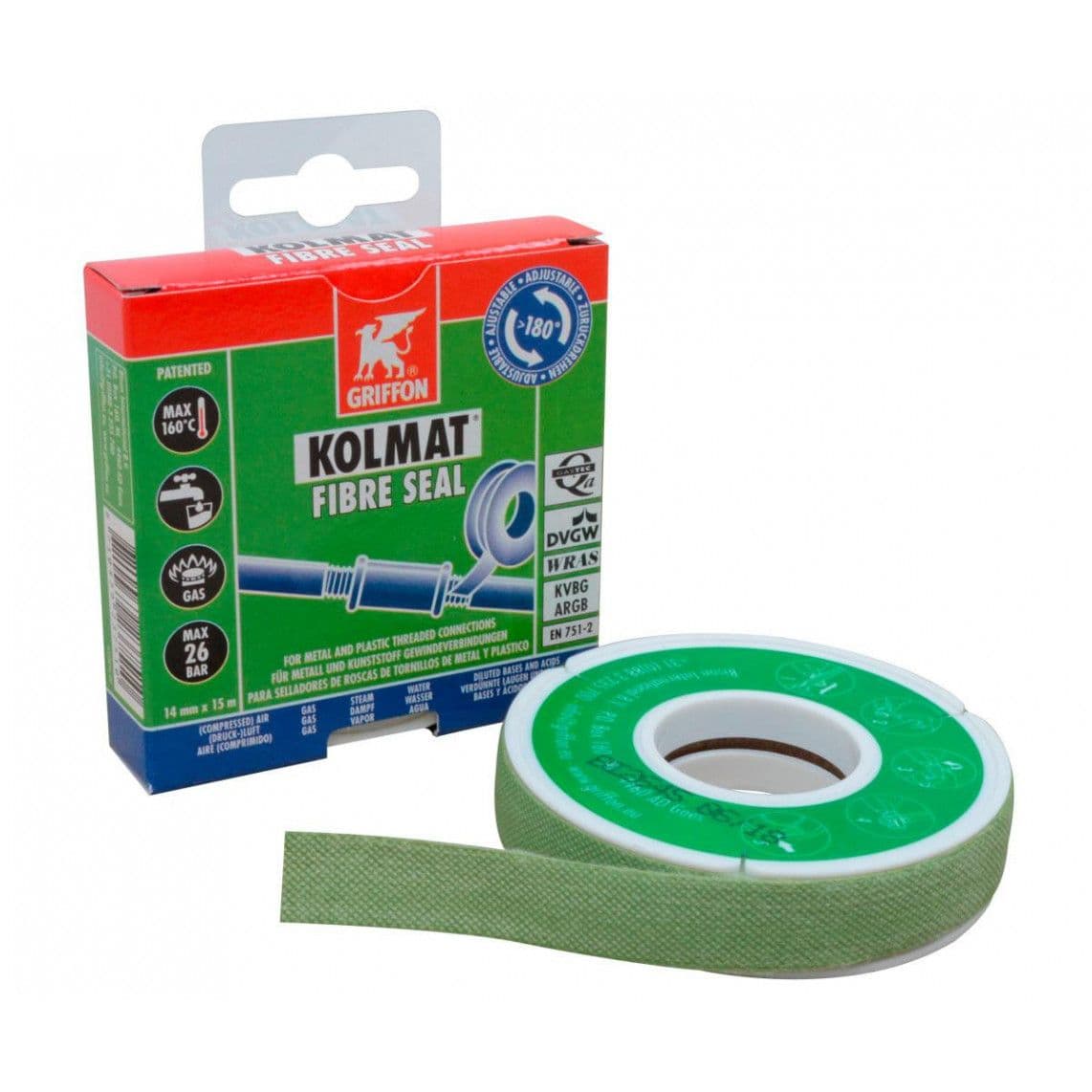 6310694 schroefdraad afdichting, 12 mm x 15 m, vezelversterkte, Tegendruk 180° 160°C vue 1