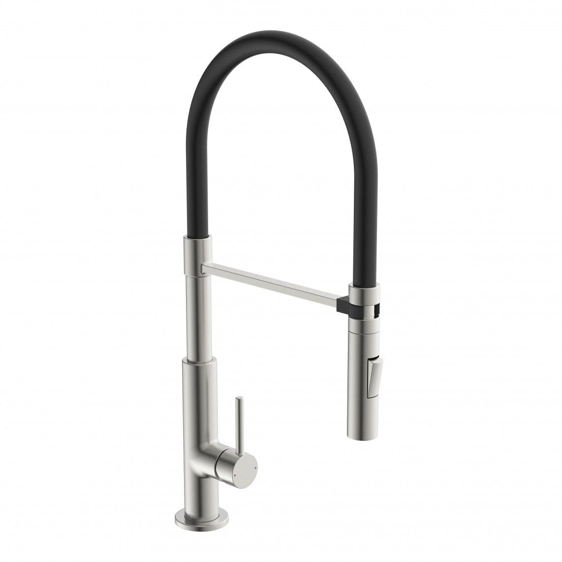 23138 DESIGN Sink mixer, stainless steel look, with soft-touch hose black/red/grey vue 1