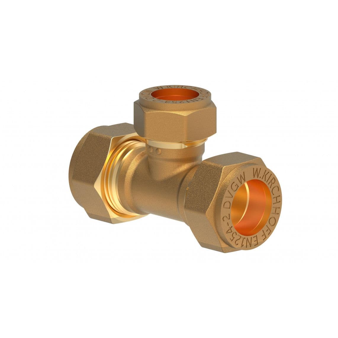 989453617 Tee reducer piece, brass, 22 mm x 18 mm x 22 mm, clamp fitting for copper pipe vue 1
