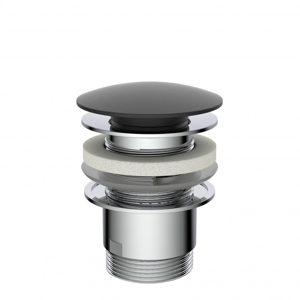 98807420 Design-drain valve, cap, black matt, 1 1/4" x 65 mm, with overflow vue 1