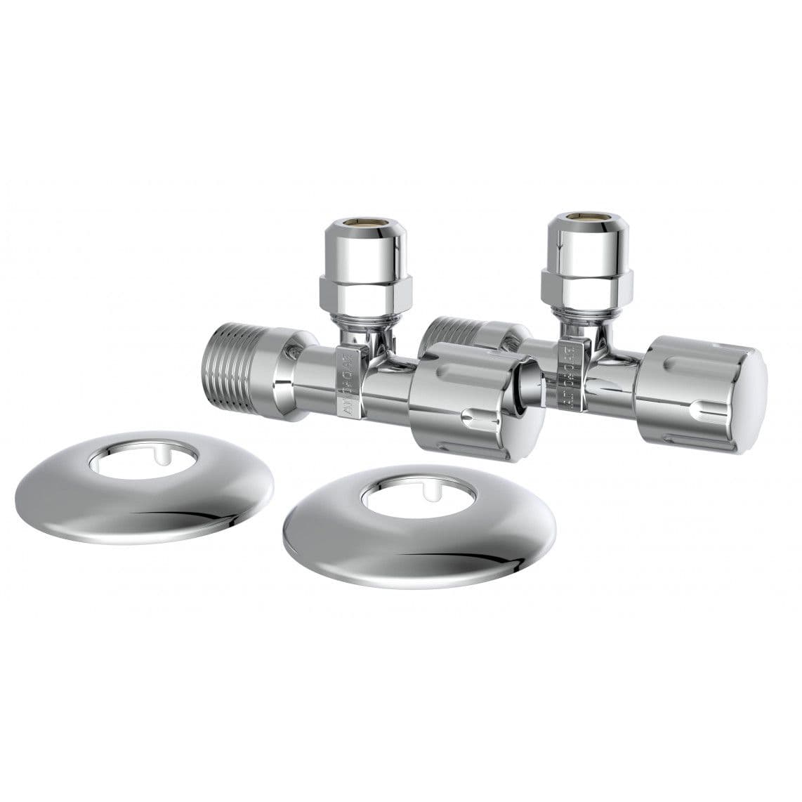 98625714 hoekstopkraan,chroom, 1/2"BU x 3/8"BU x 10 mmQ, met Duwrozet (2x) vue 1