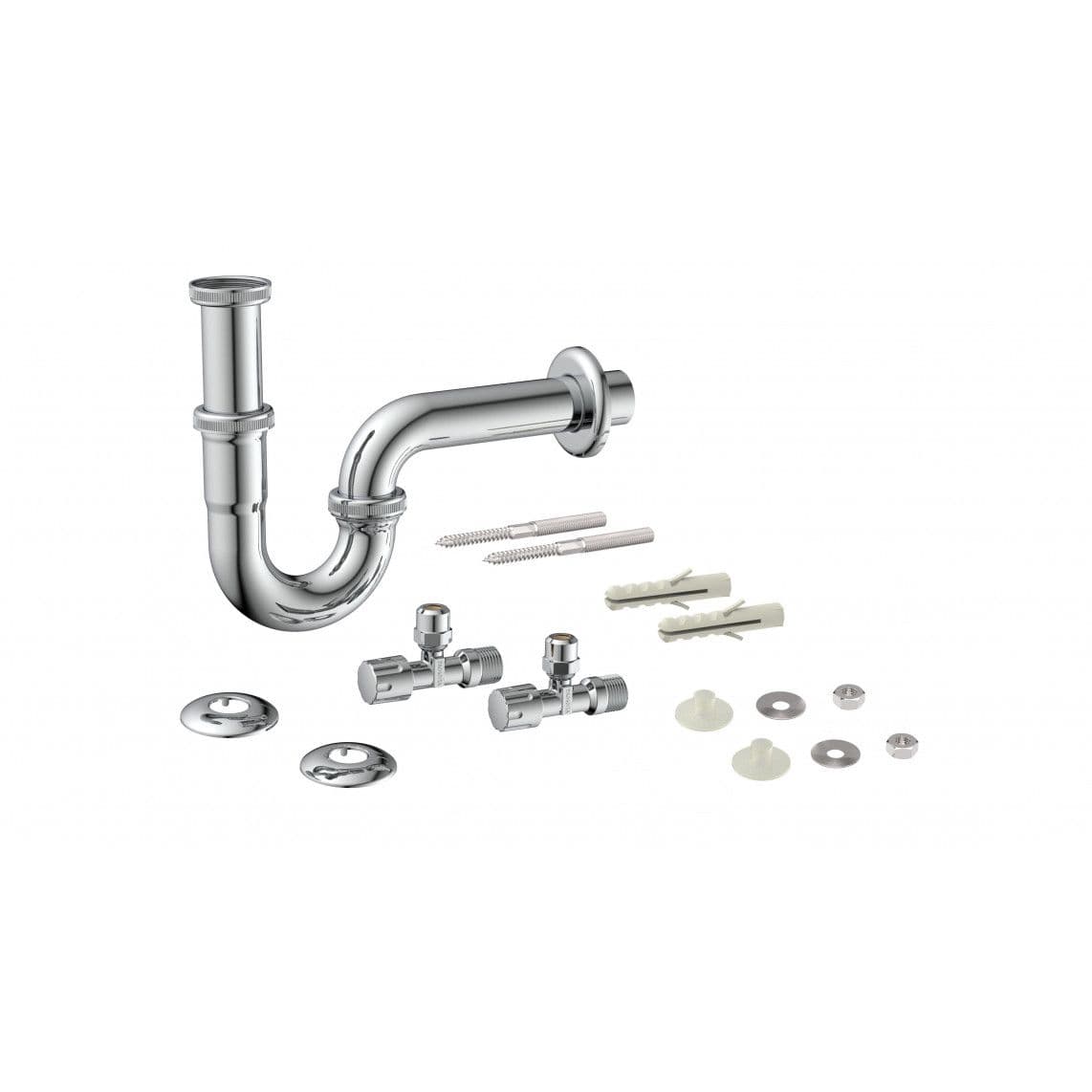 98800104 Wastafel-buissifon-Set, 1 1/4" x 32 mm, met bevestiging, met 2x hoekstopkraan vue 1