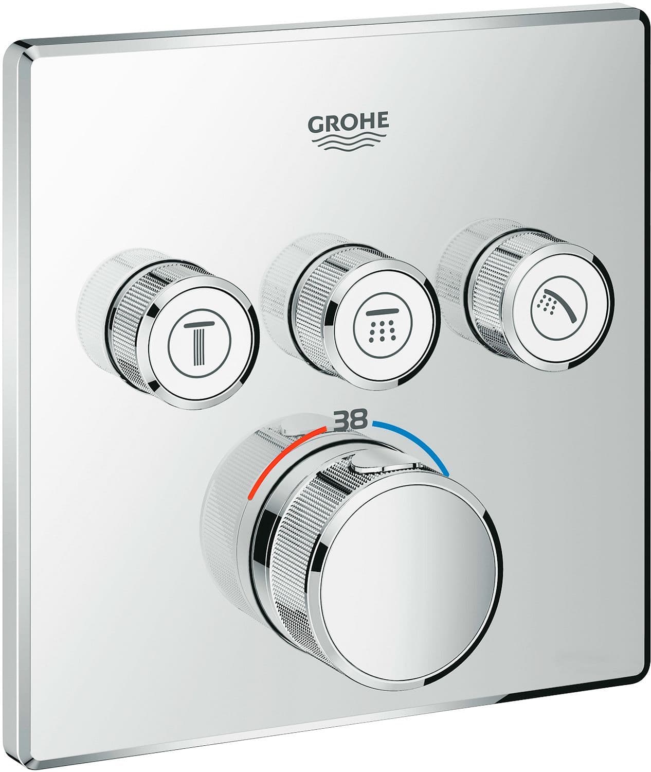 Afwerkset thermostaat + 3 stopkranen SmartControl vierkant Grohe CHROOM