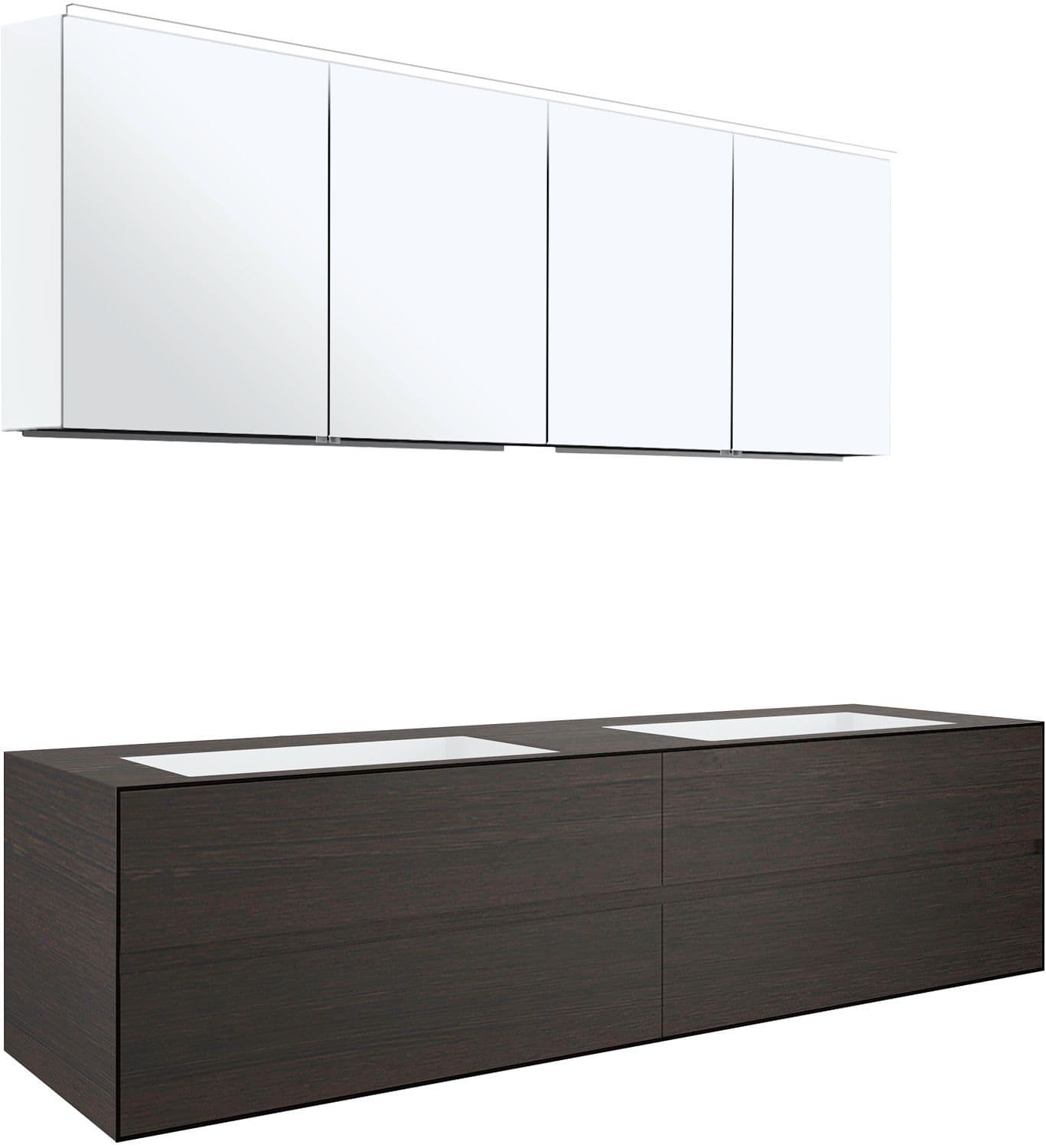 Meuble 4 tiroirs+ lavabos sous encastrer tenso 180CM sans trous robinets wenge avec Armoire toilette