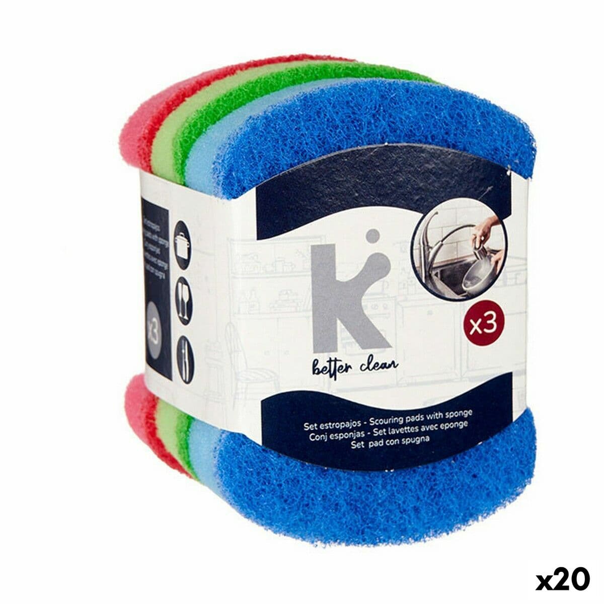 Topfreiniger-Set Mehrfarbig Polyurethan Scheuerfaser 7 x 10 x 2,5 cm (20 Stück)