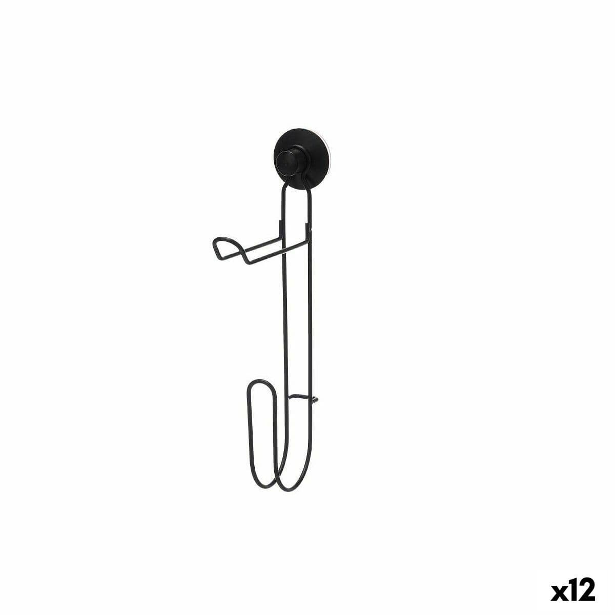 Toilet Roll Holder Berilo Black Steel ABS 3 x 32 x 15 cm Double (12 Units)