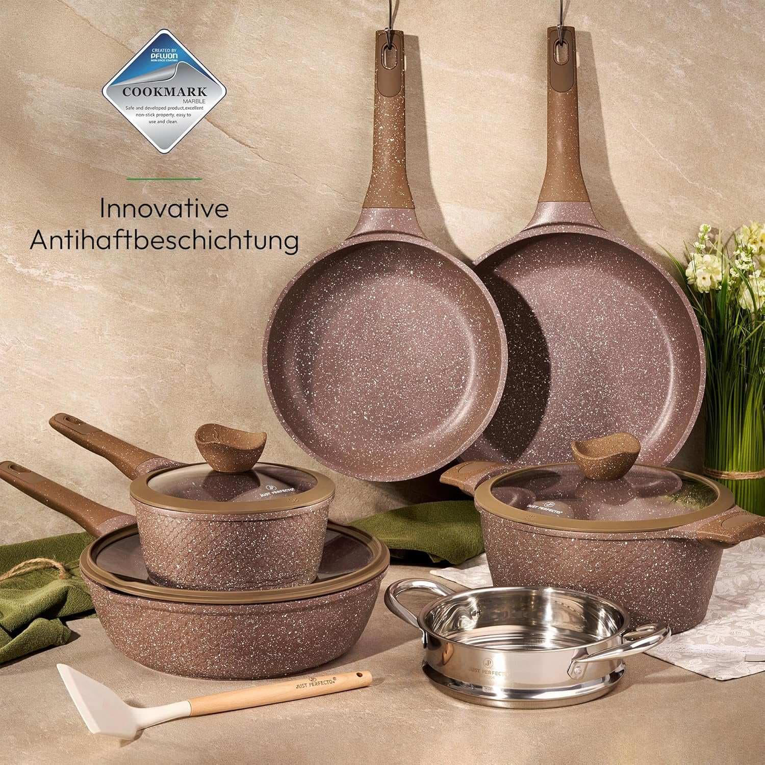 Just Perfecto JL-26: 14 Pieces Granite Cookware Set - Brown