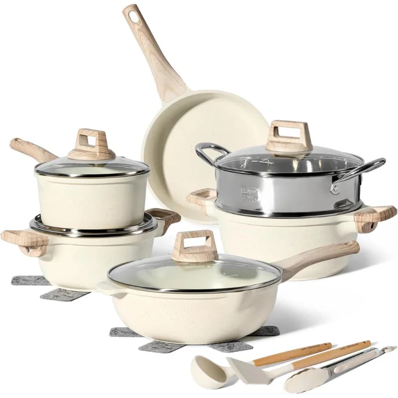 Just Perfecto JL-779 15-piece granite cookware set with steam insert - beige